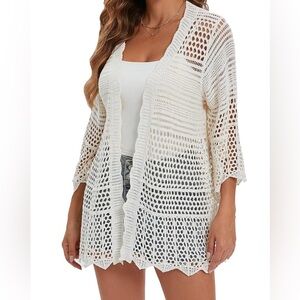 Women's Cream Crochet Swim Cover-Up Cardigan One Size NWT